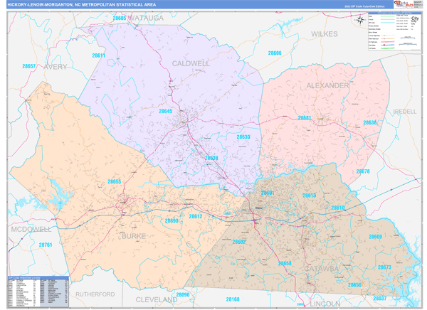 Hickory-Lenoir-Morganton Metro Area Wall Map